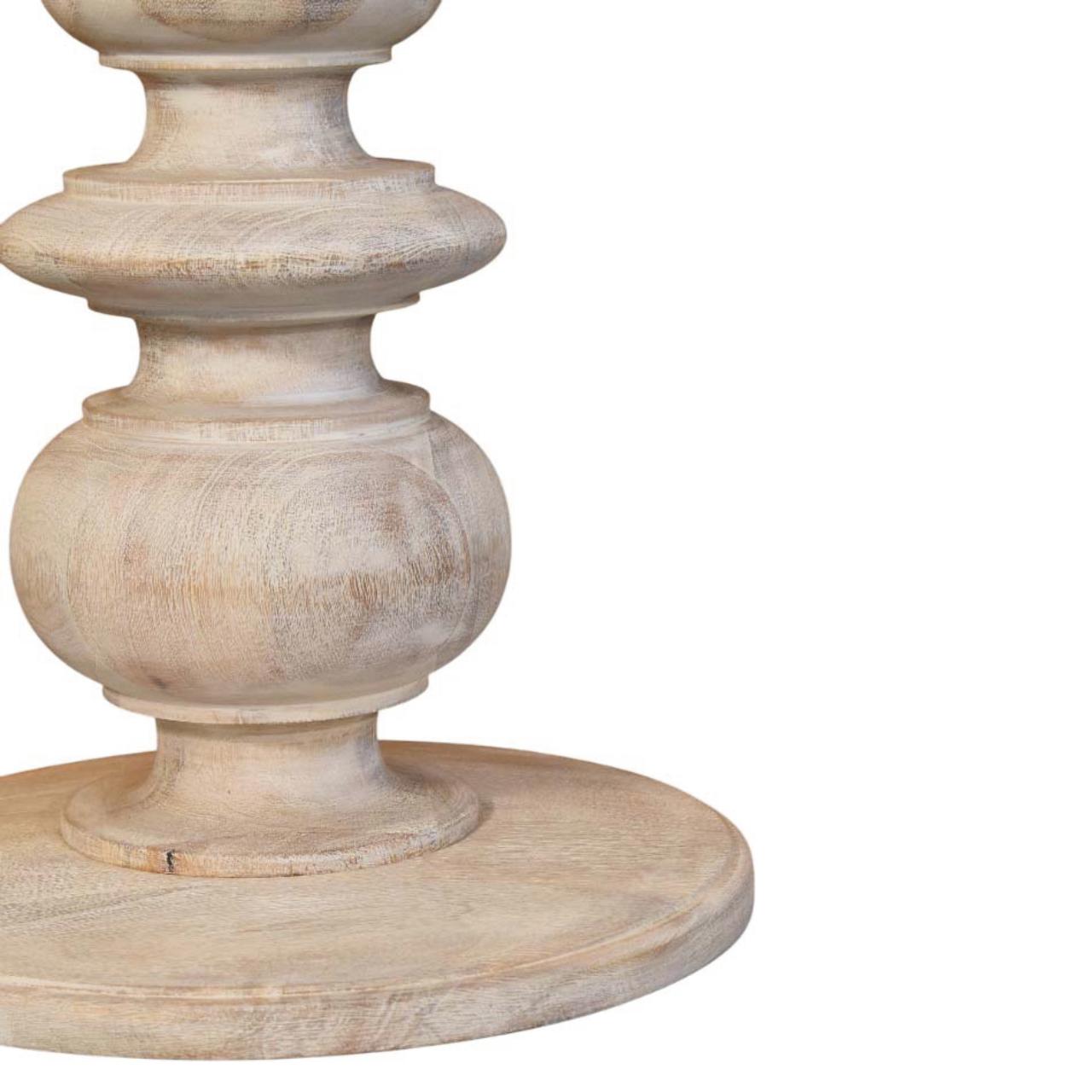 Marble-top accent table in solid mango wood, Salted Oak finish – base detail, low right angle close-up