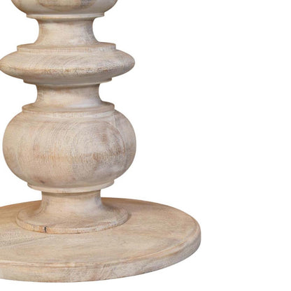 Marble-top accent table in solid mango wood, Salted Oak finish – base detail, low right angle close-up