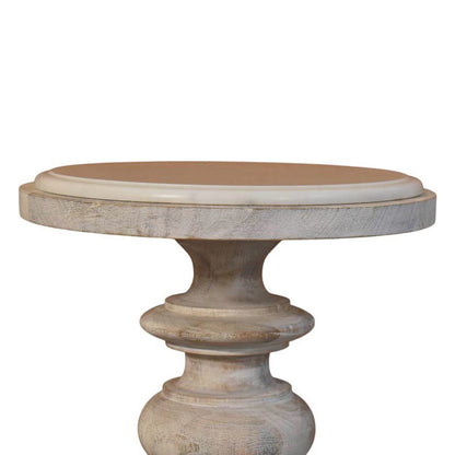 Marble-top accent table in solid mango wood, Salted Oak finish – front close-up