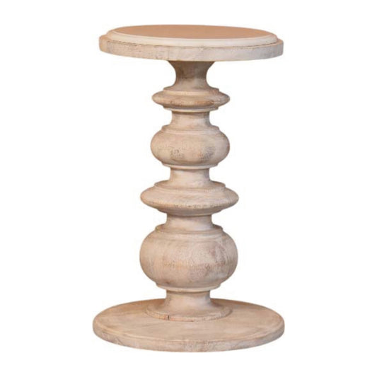 Marble-top accent table in solid mango wood, Salted Oak finish – front view