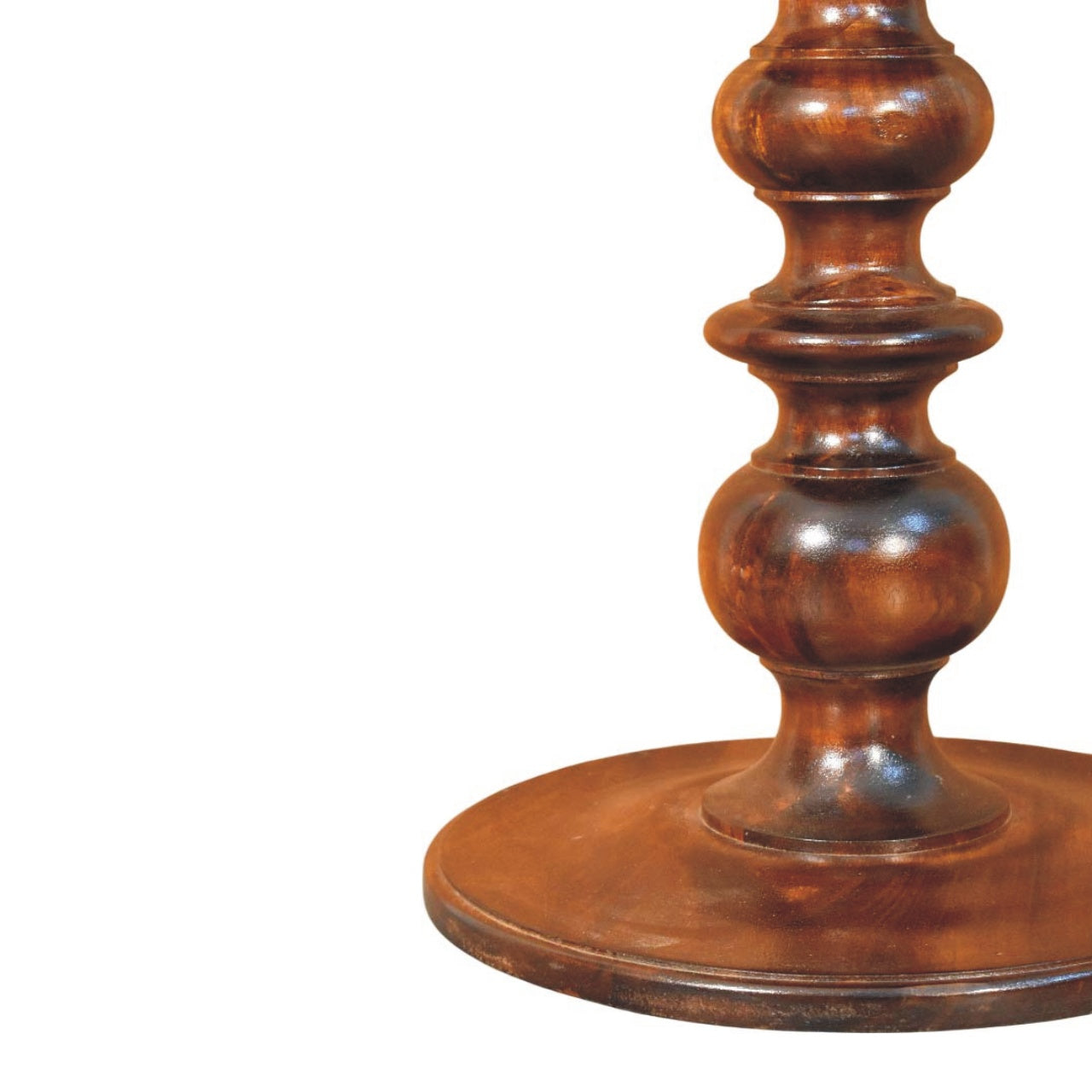 Marble-top side table in solid mango wood, Chestnut finish – base and legs detail