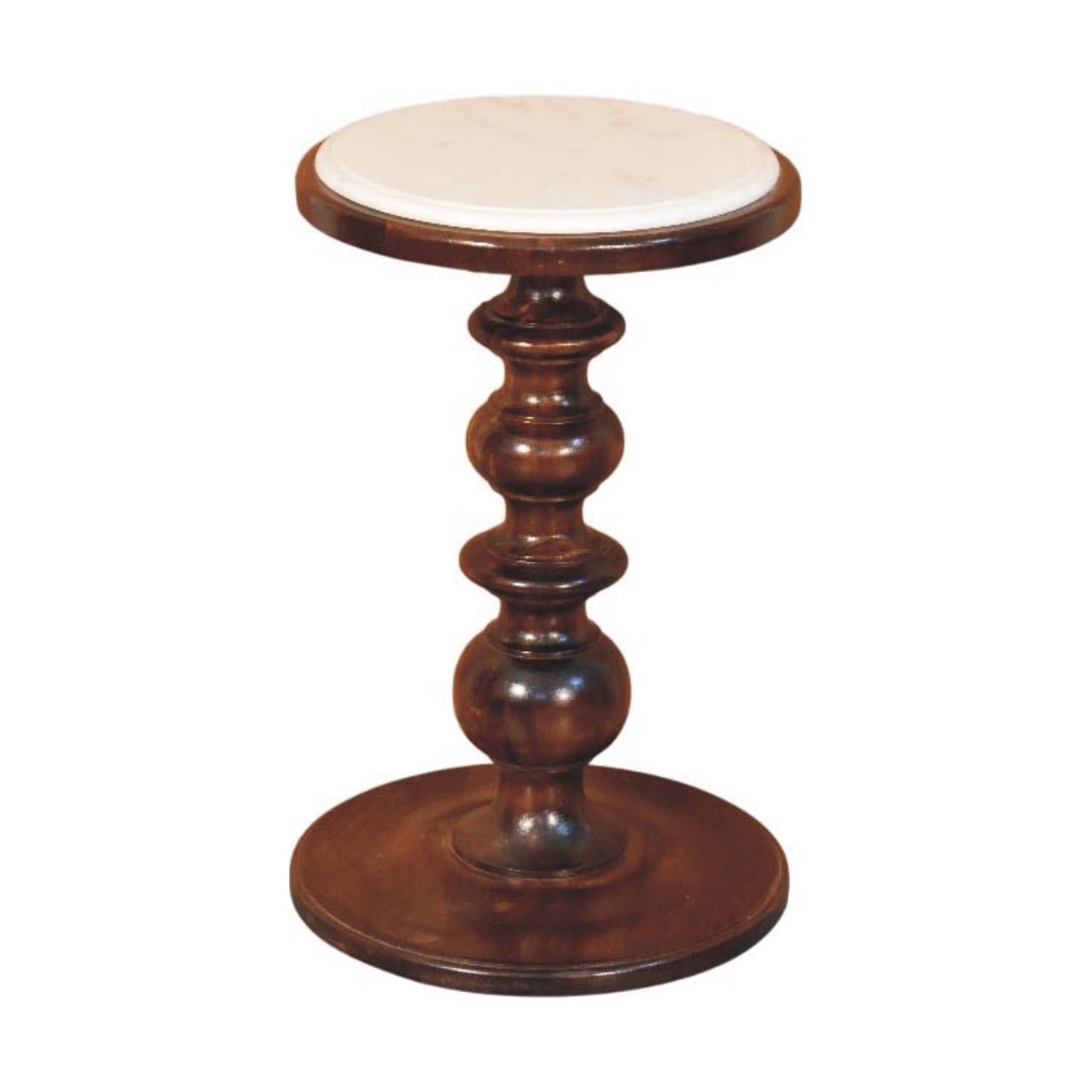 Marble-top side table in solid mango wood, Chestnut finish – front elevated view