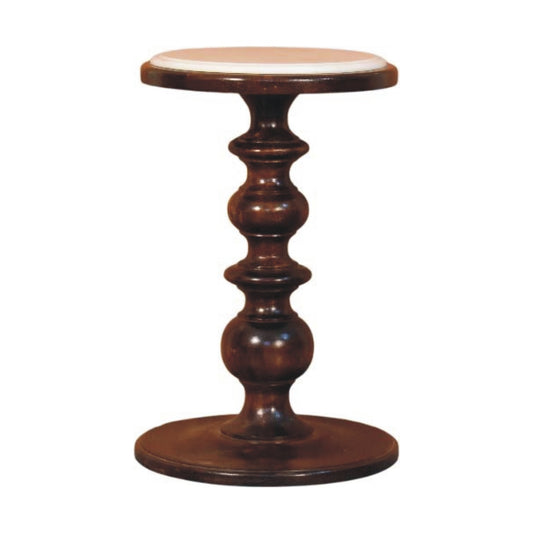Marble-top side table in solid mango wood, Chestnut finish – front view