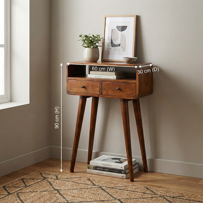 Mini Chestnut Console Table with dimensions: 90 cm height, 60 cm width, 30 cm depth