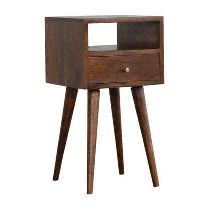 Wooden nightstand with a drawer on a white background