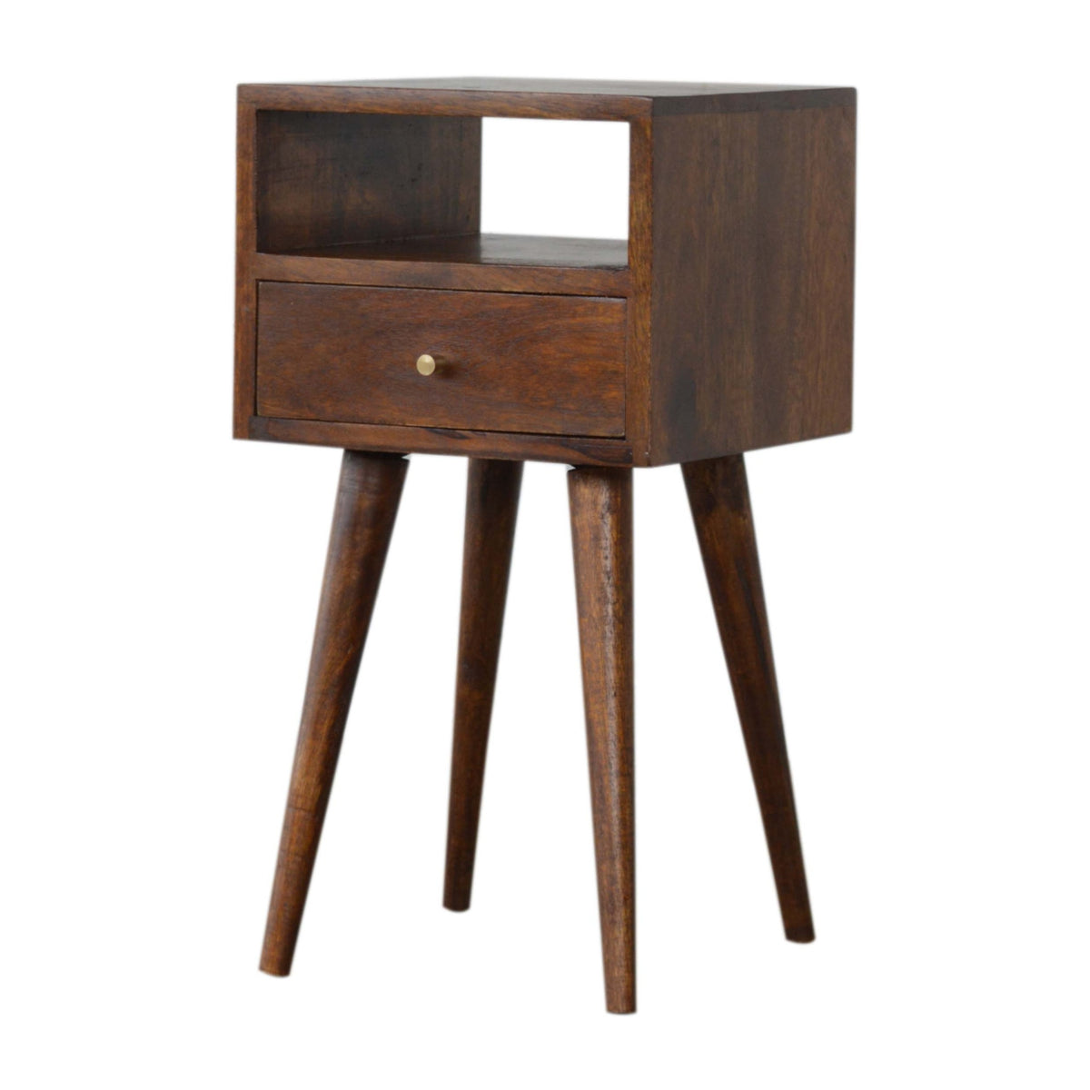Wooden nightstand with a drawer on a white background