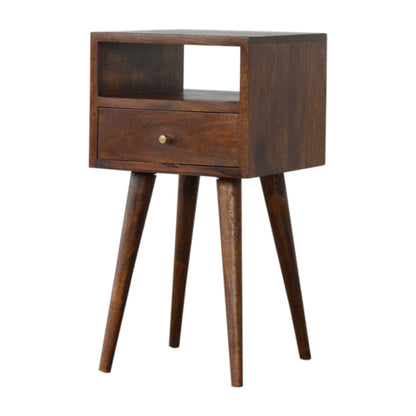 Wooden nightstand with a drawer on a white background