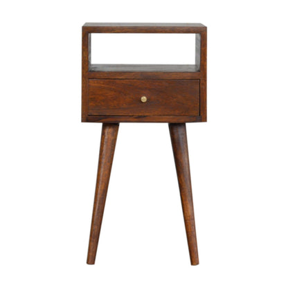 Wooden nightstand with a drawer on a white background
