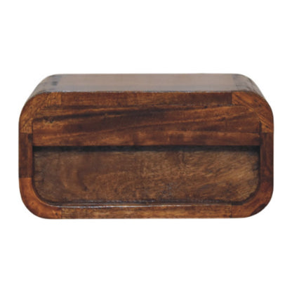Back view of Mini Wall-Mounted Chestnut Nightstand showing wall mounting area and mango wood construction
