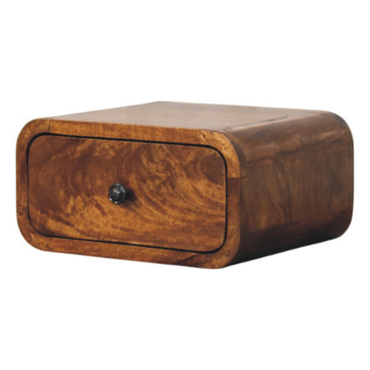 Right side view of Mini Wall-Mounted Chestnut Nightstand showing depth and wall-mounted profile