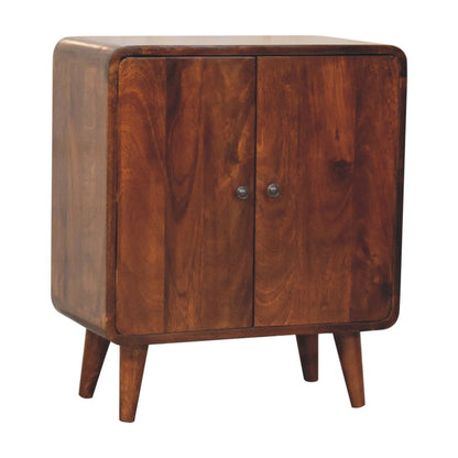 Wooden cabinet with two doors on a white background