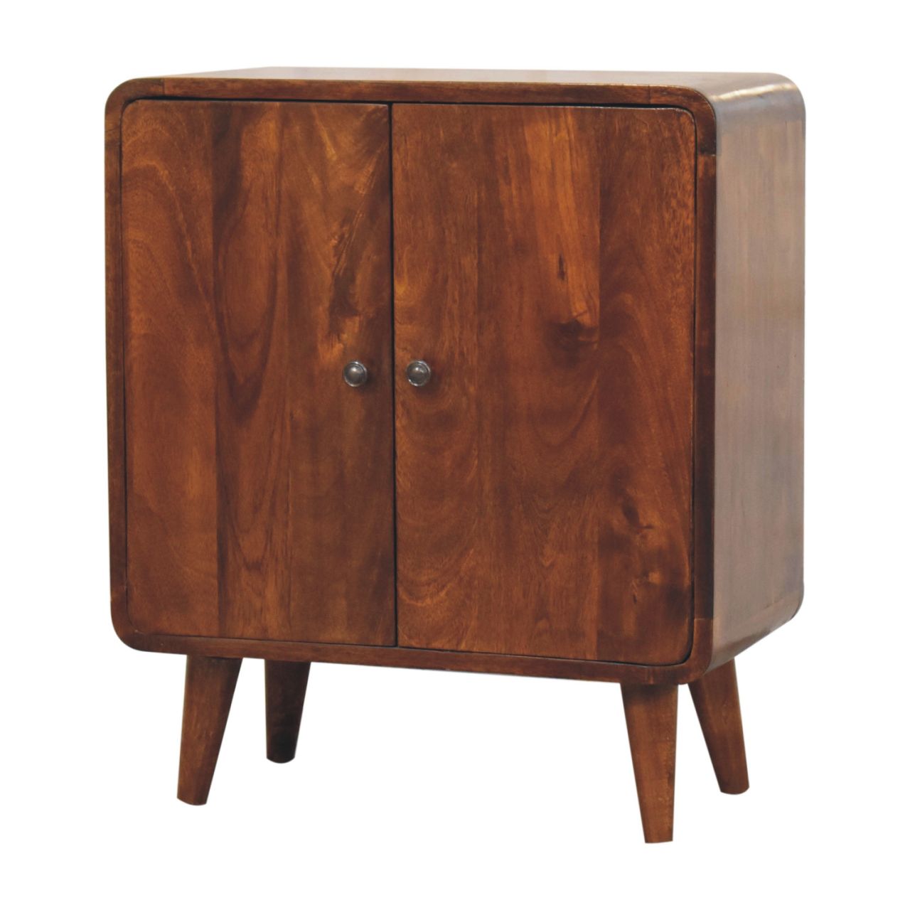 Wooden cabinet with two doors on a white background