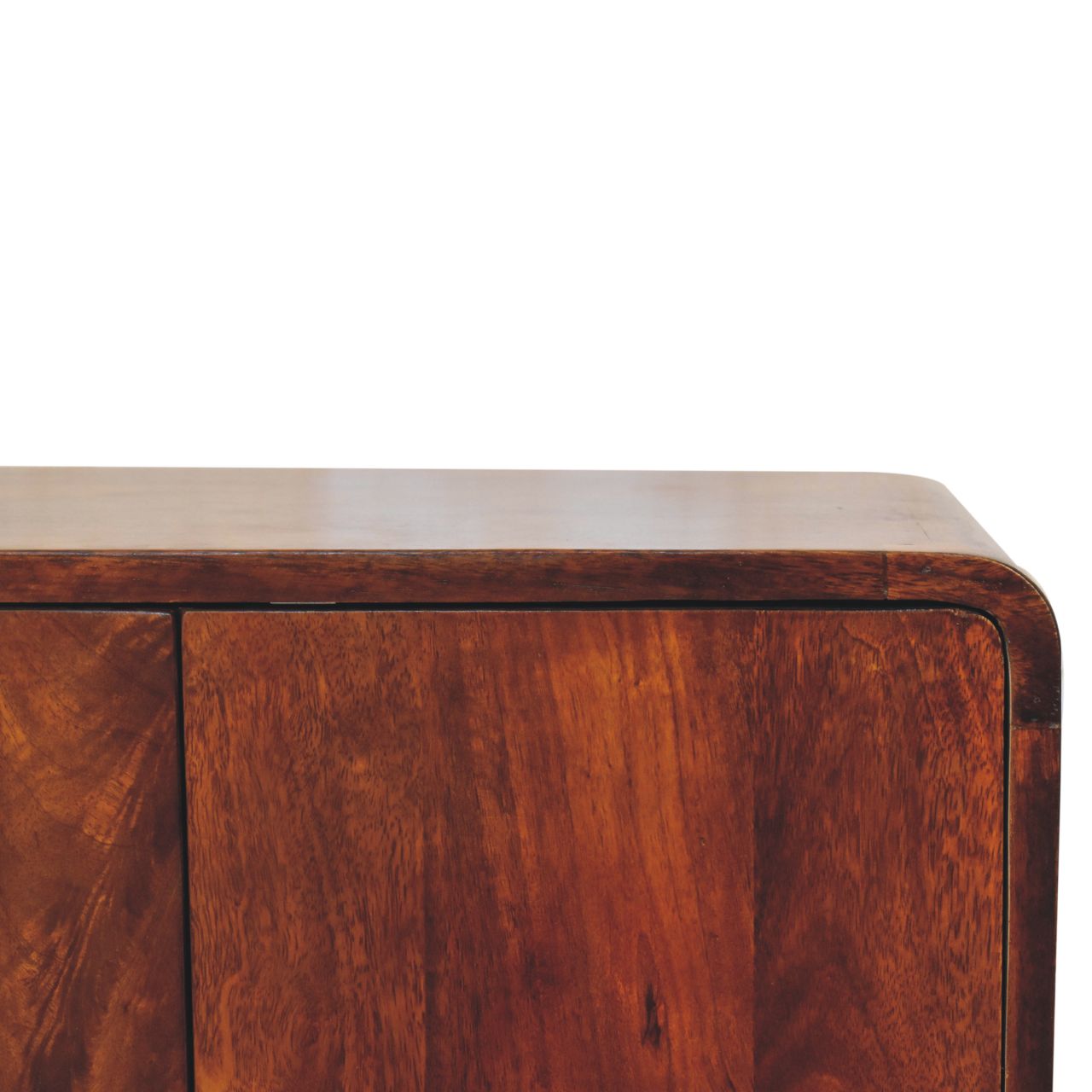 Close-up of a wooden cabinet with a white background