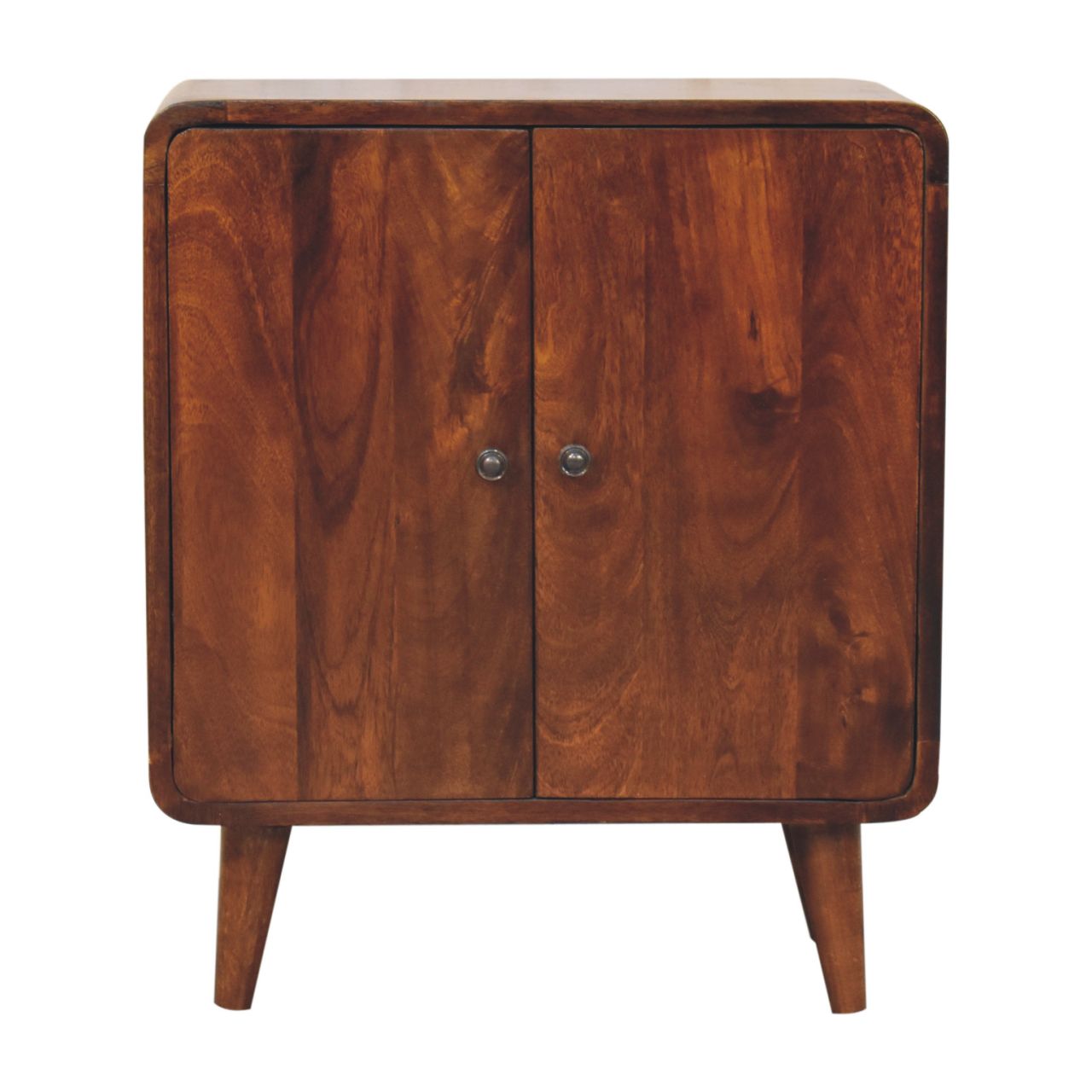 Wooden cabinet with two doors on a white background