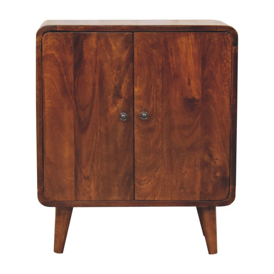 Wooden cabinet with two doors on a white background