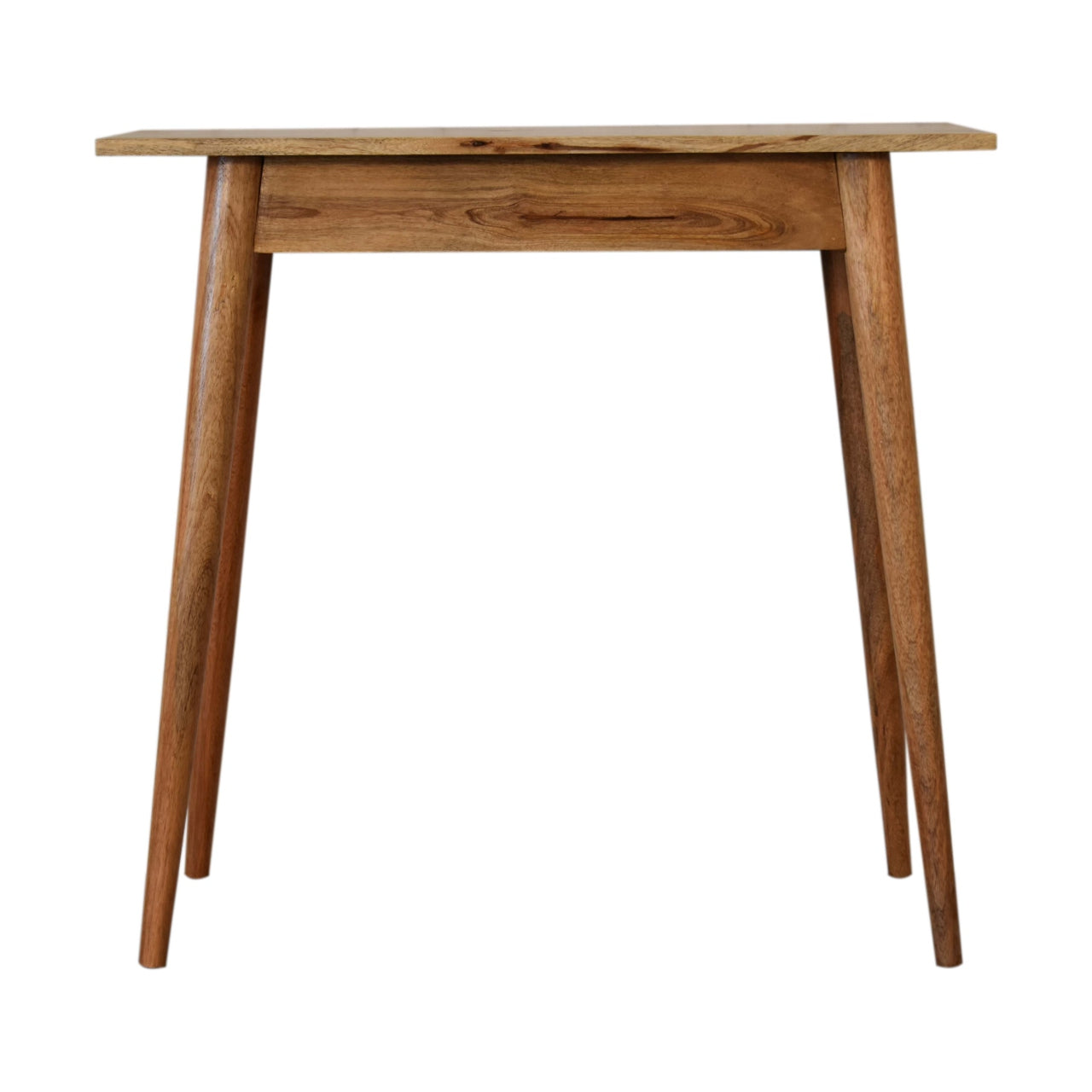 Back view of Mini Nordic Style Writing Desk in solid mango wood with oak finish