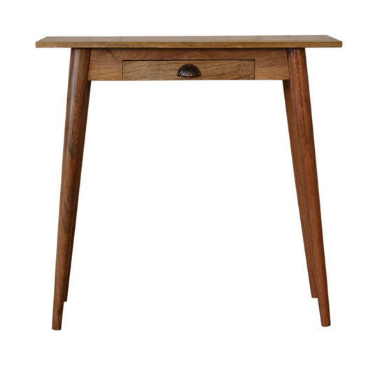 Front view of Mini Nordic Style Writing Desk in solid mango wood with oak finish