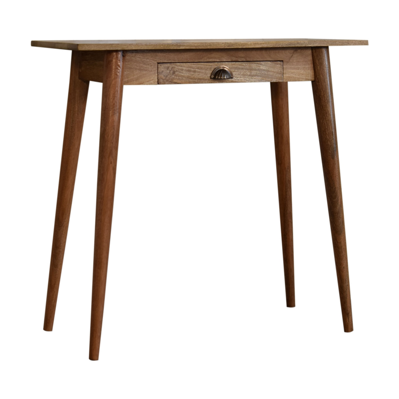 Left side view of Mini Nordic Style Writing Desk in solid mango wood with oak finish