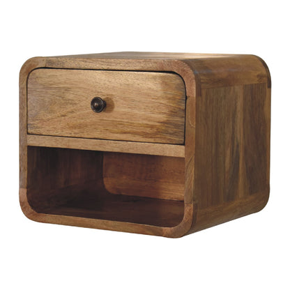 Right side view of Mini Oak Floating Open Bedside showing depth and wall-mounted profile