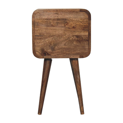 Wooden bedside table with a rustic finish on a white background