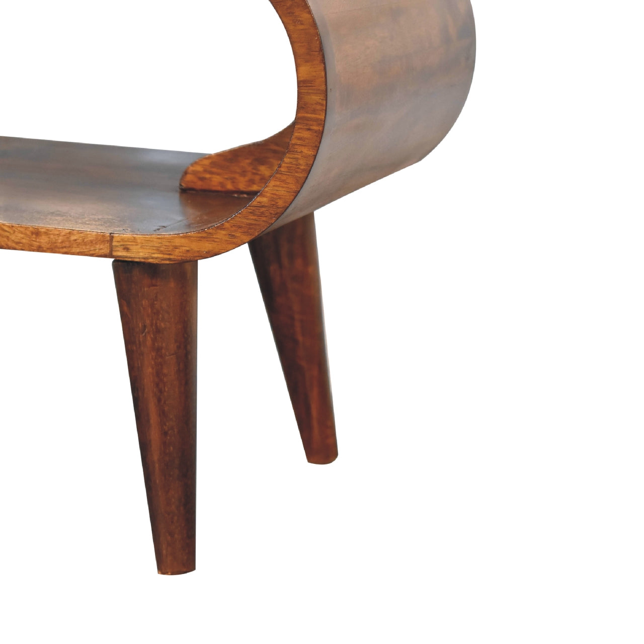 Lower right angle of Nordic Style Coffee Table highlighting open slot and Nordic-style legs