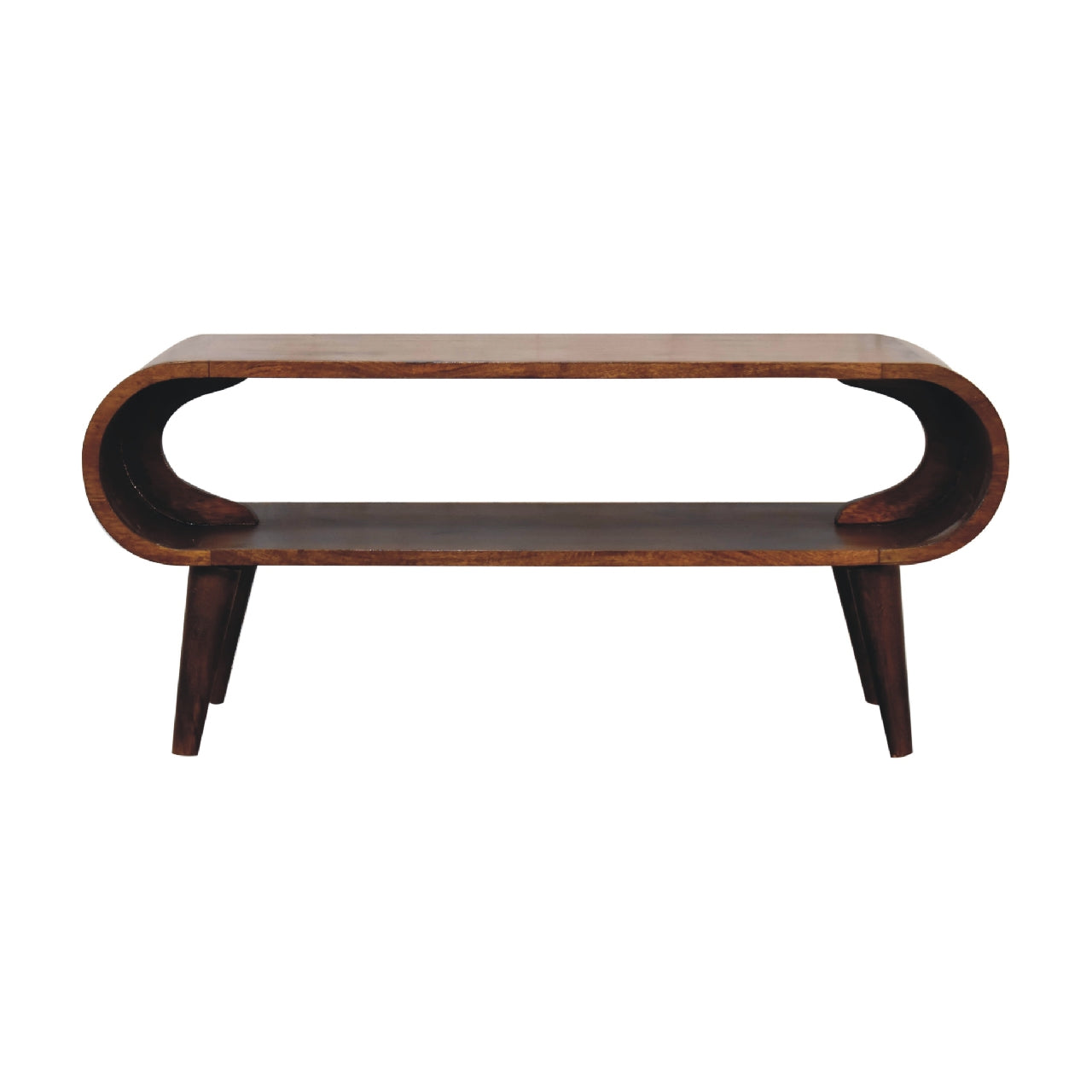 Front view of Nordic Style Coffee Table in solid mango wood with chestnut finish