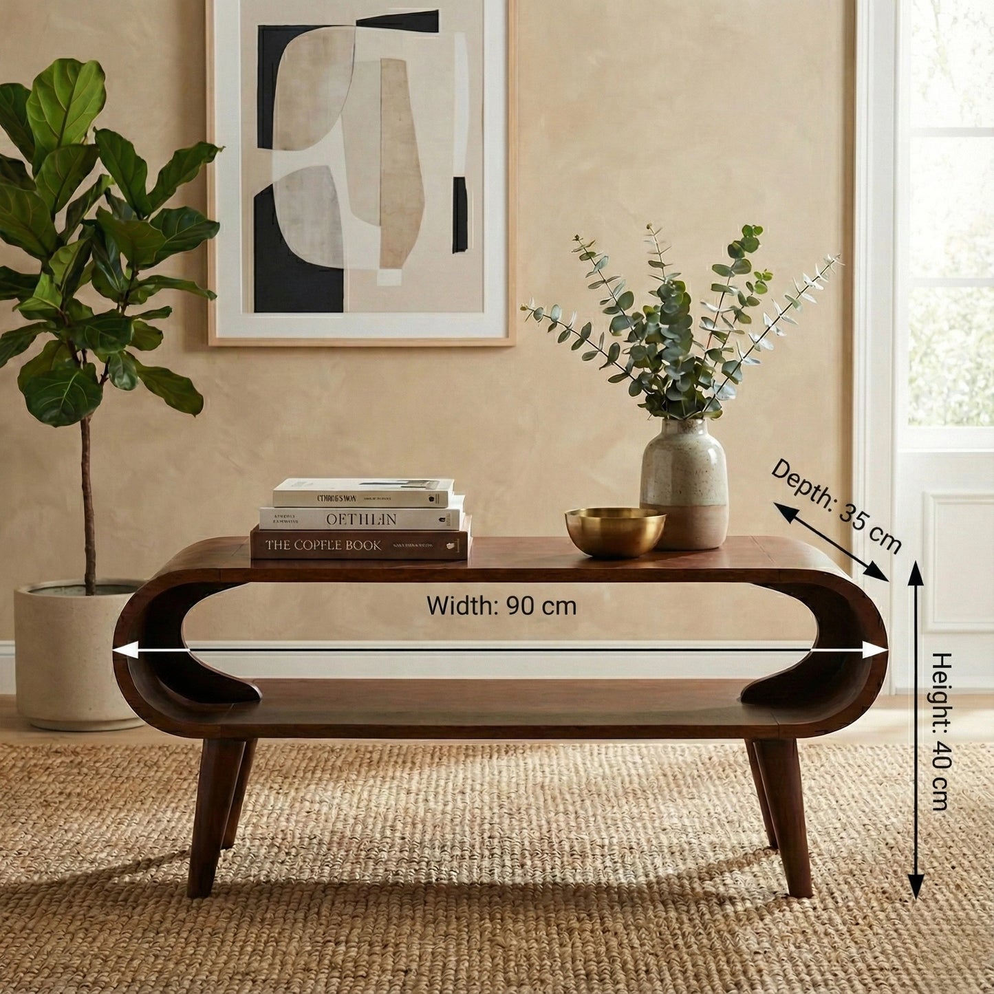 Nordic Style Coffee Table with dimensions: 40 cm height, 90 cm width, 35 cm depth