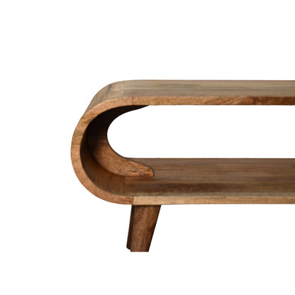 Close front left angle of Nordic Style Coffee Table showing rounded edges and oak finish detail