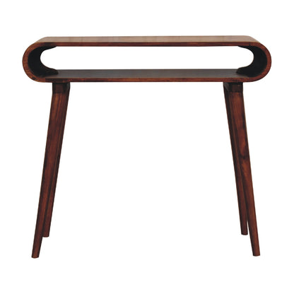 Front view of Nordic Style Console Table in solid mango wood with chestnut finish