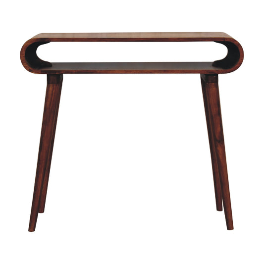 Front view of Nordic Style Console Table in solid mango wood with chestnut finish