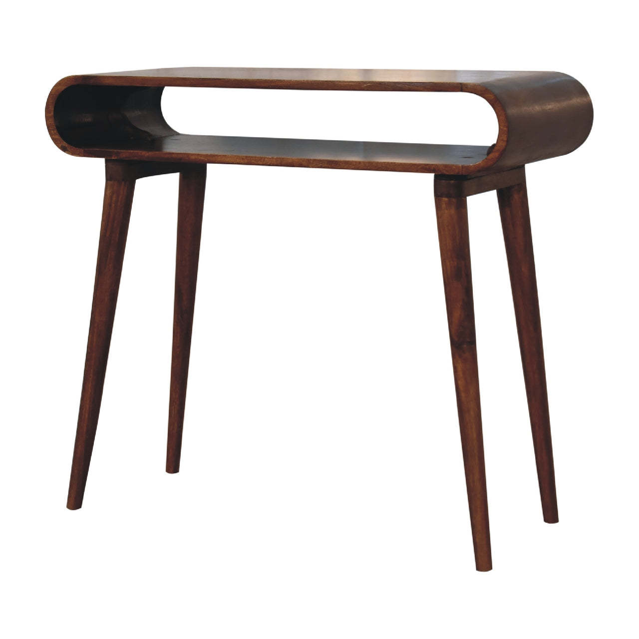 Right side view of Nordic Style Console Table in solid mango wood with chestnut finish