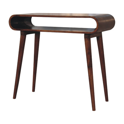 Right side view of Nordic Style Console Table in solid mango wood with chestnut finish