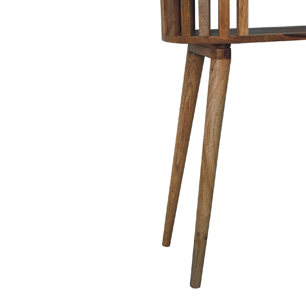 Wooden console table legs on a white background