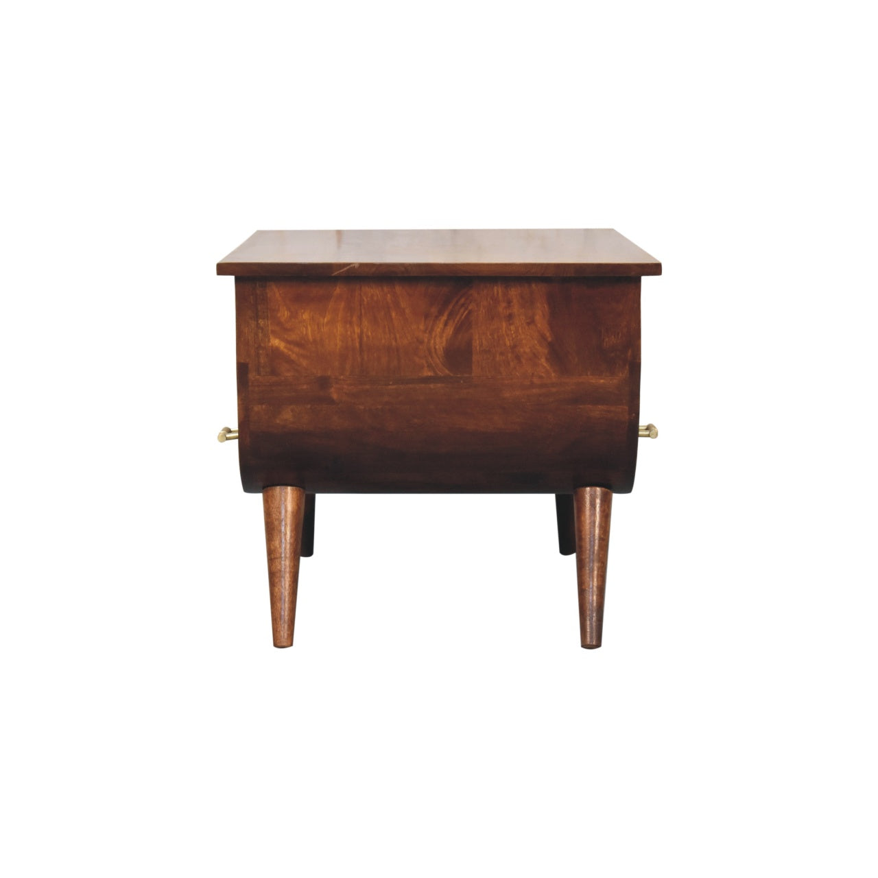 Wooden side table with a white background