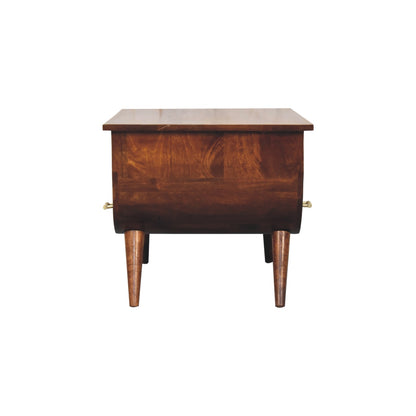 Wooden side table with a white background