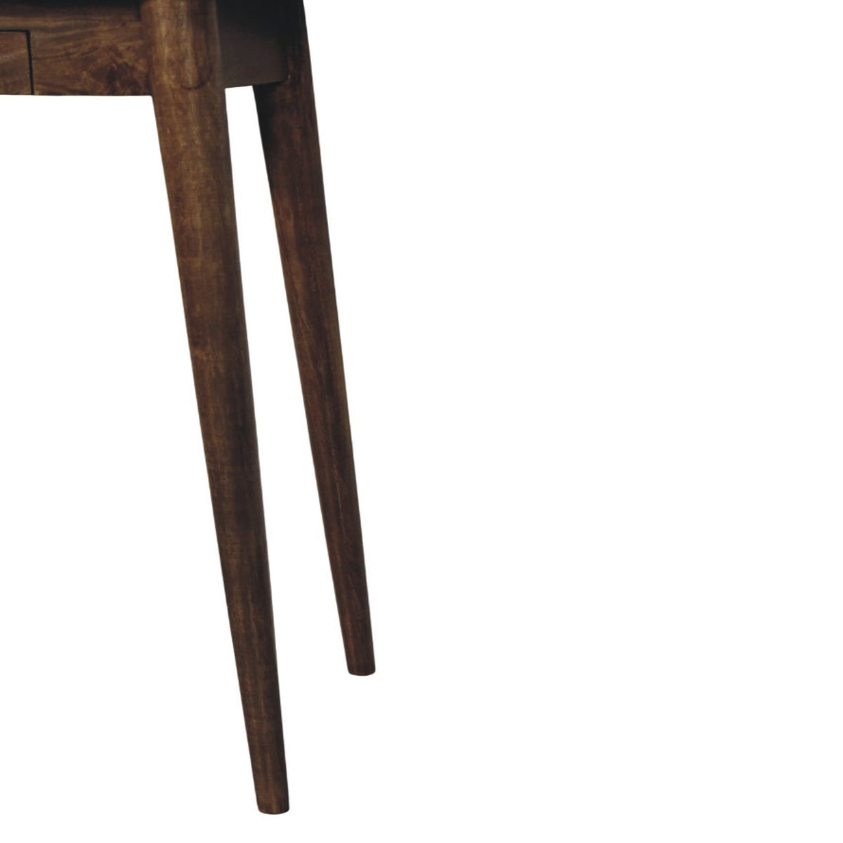 Close-up of legs of a writing desk on a white background
