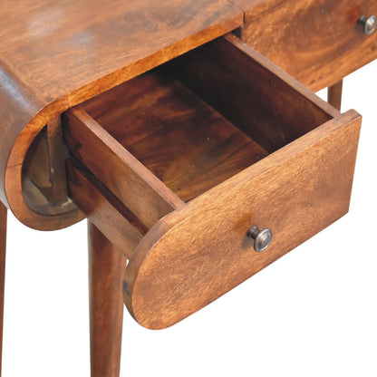 Nordic vanity dressing table solid mango wood chestnut drawer open front left up