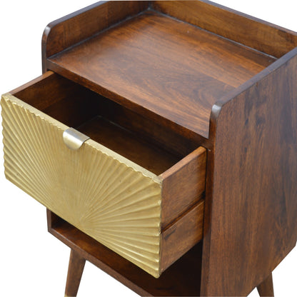 Top right angle of the One Drawer Bedside with drawer open showing interior storage