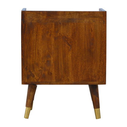 Back view of the One Drawer Bedside showing construction and chestnut finish