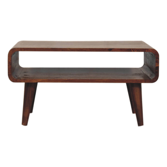 Wooden media unit with a white background