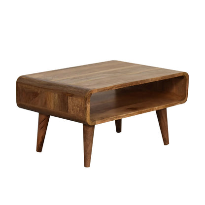 Left side view of Open Oak Media Unit in solid mango wood with oak finish