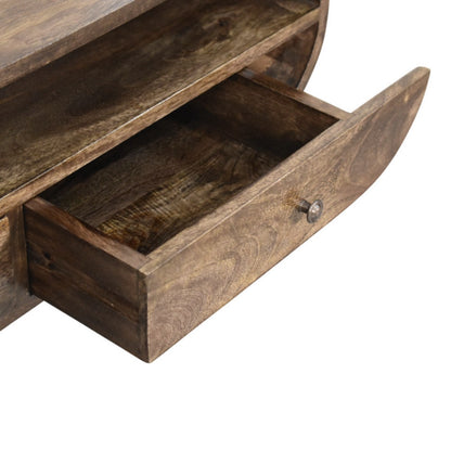 Wooden drawer with a visible knob on a white background