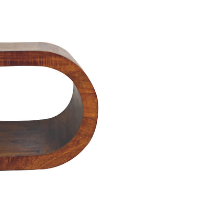 Wooden coffee table front right close on a white background