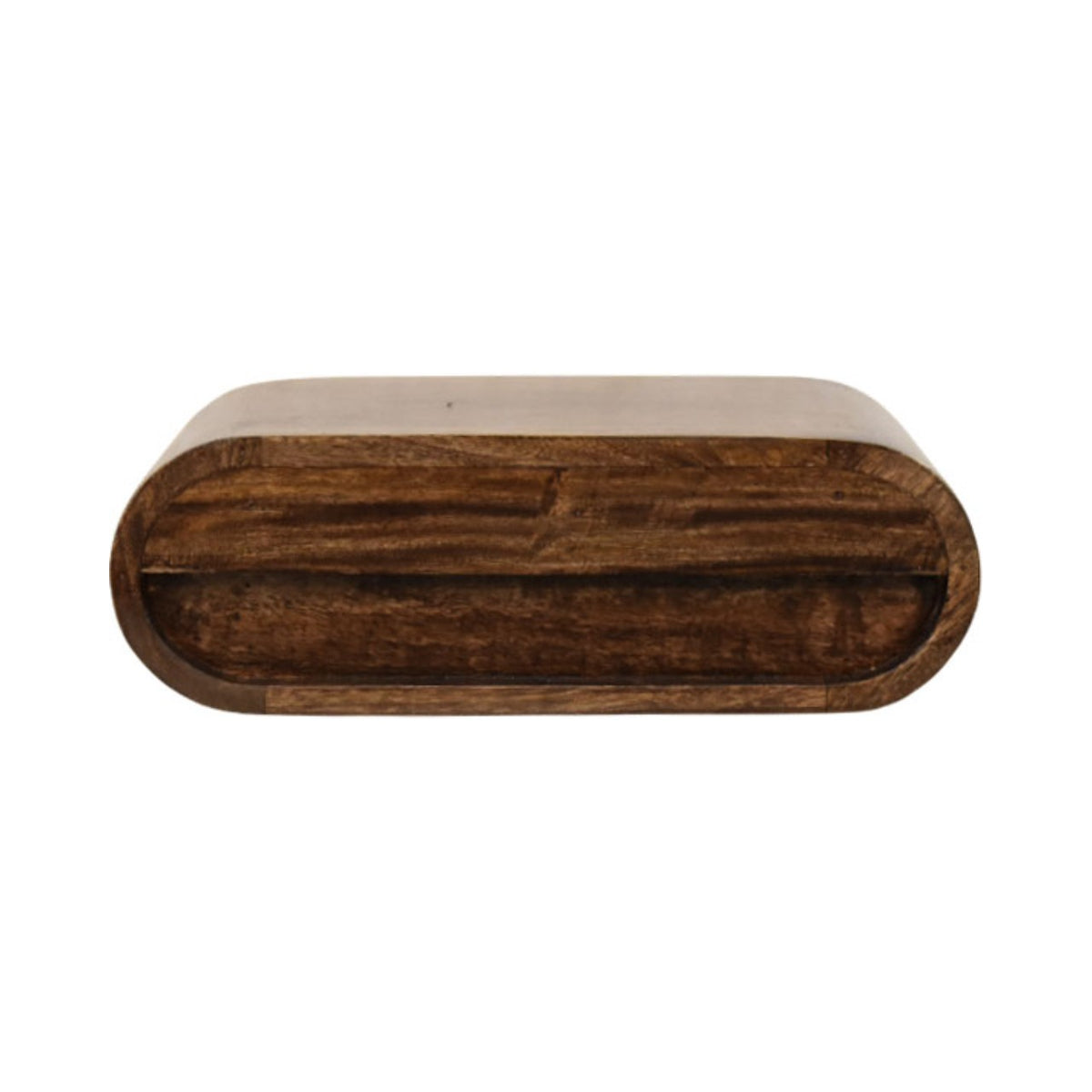Wooden nightstand from back view on a white background