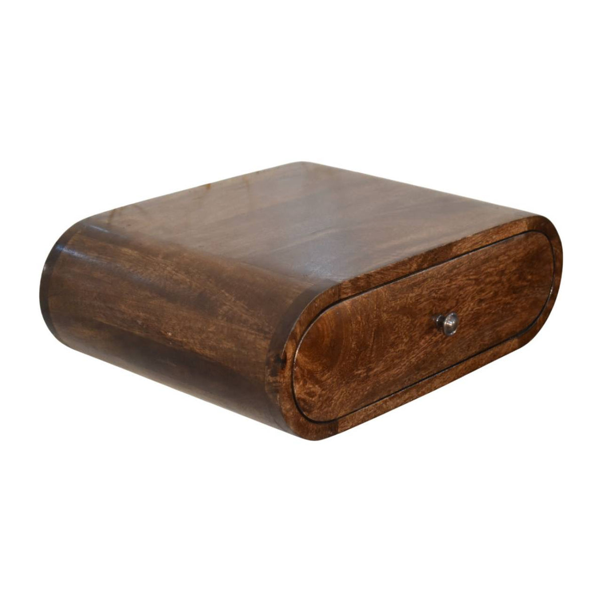 Wooden bedside table with drawer on a white background