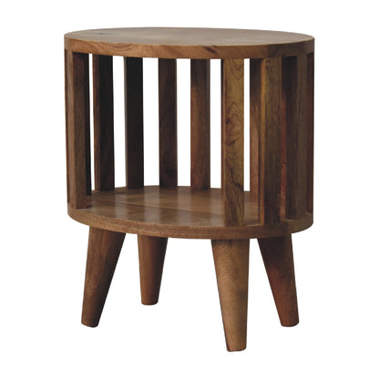 Right side view of Single Shelf Bedside in solid mango wood with oak finish