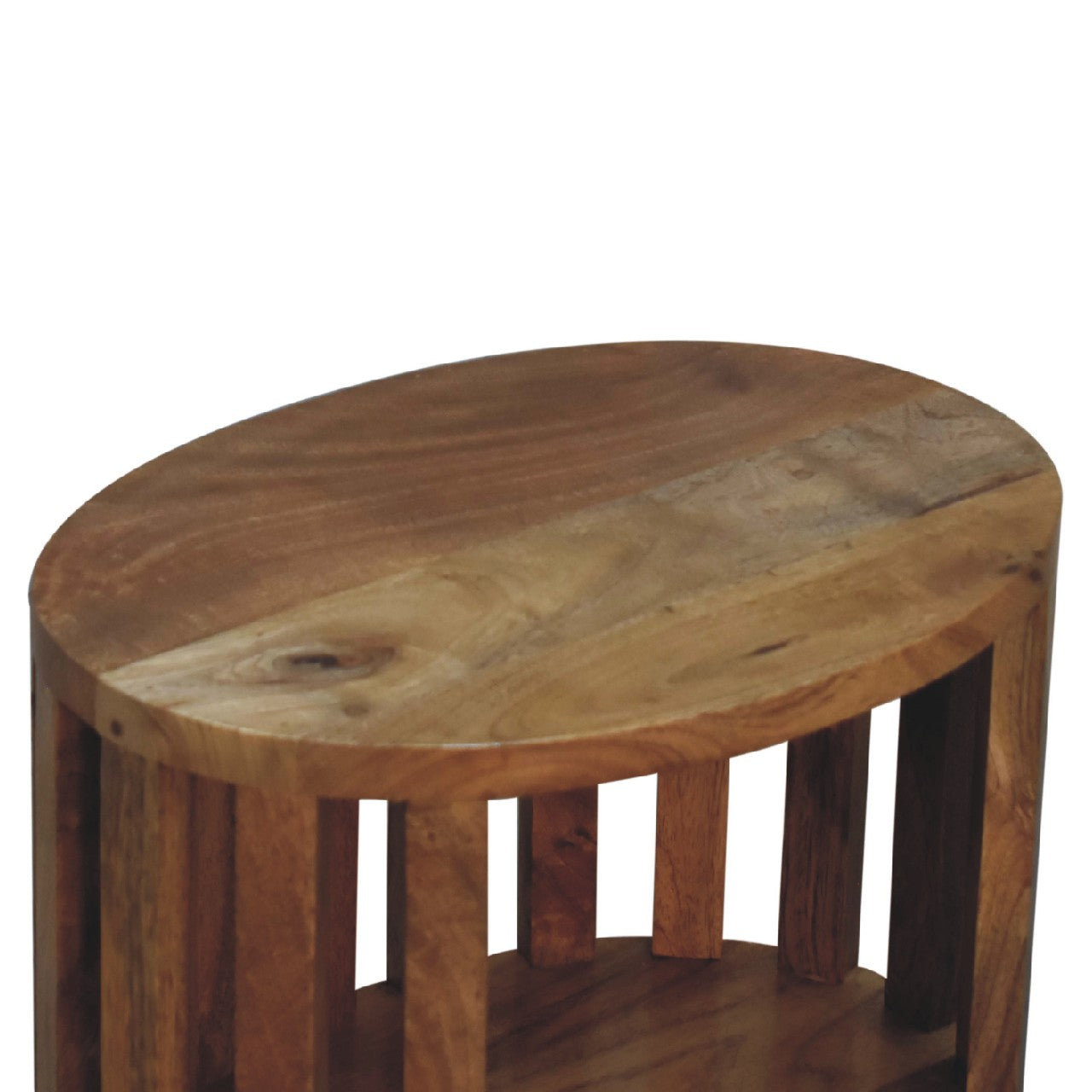 Top-down view of Single Shelf Bedside showing surface and oak-ish finish