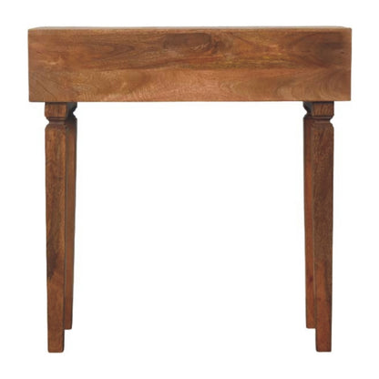 Wooden console table with a white background