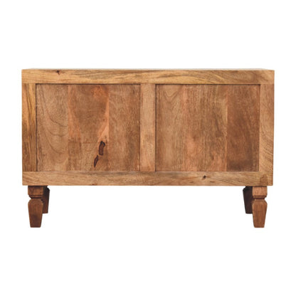 Wooden shoe cabinet with a rustic design on a white background