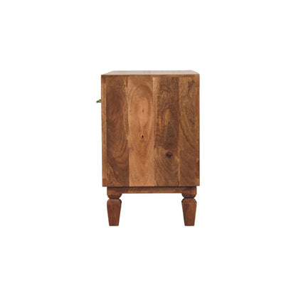 Wooden shoe cabinet with a rustic design on a white background